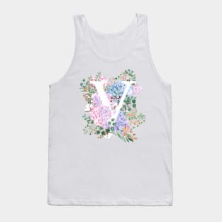 botanical monogram alphabet V hydrangea flowers Tank Top